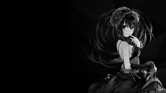coloración selectiva, fondo negro, fondo oscuro, fondo simple, chicas anime, Fondo de pantalla HD HD wallpaper