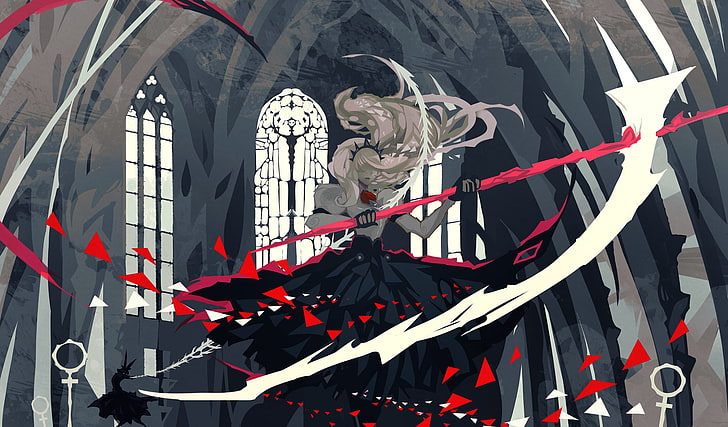 anime girl, dress, monochrome, reaper, scythe, Anime, HD wallpaper