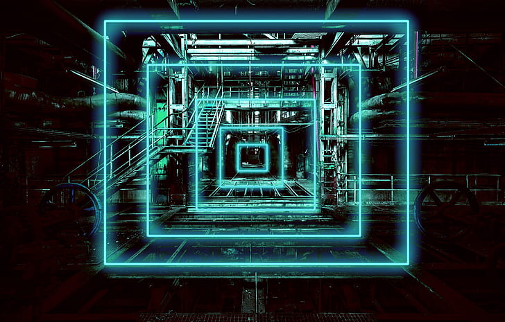 neon, blau, cyan, industriell, HD-Hintergrundbild