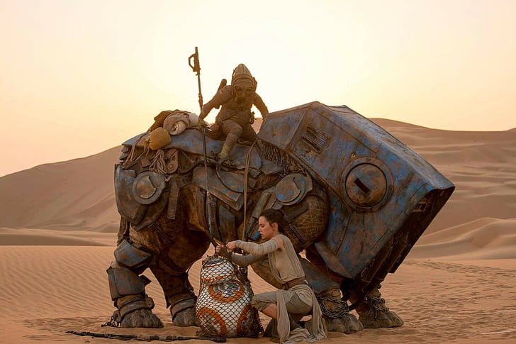 Star Wars, Star Wars: The Force Awakens, Daisy Ridley, BB-8, Fondo de pantalla HD