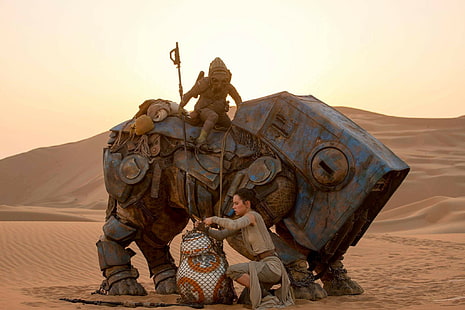 Star Wars, Star Wars: The Force Awakens, Daisy Ridley, BB-8, HD wallpaper HD wallpaper