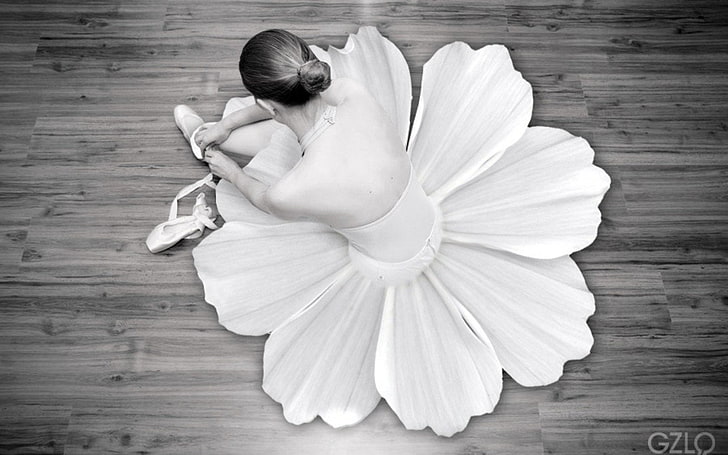 ballet, dancers, flowers, monochrome, shoes, HD wallpaper