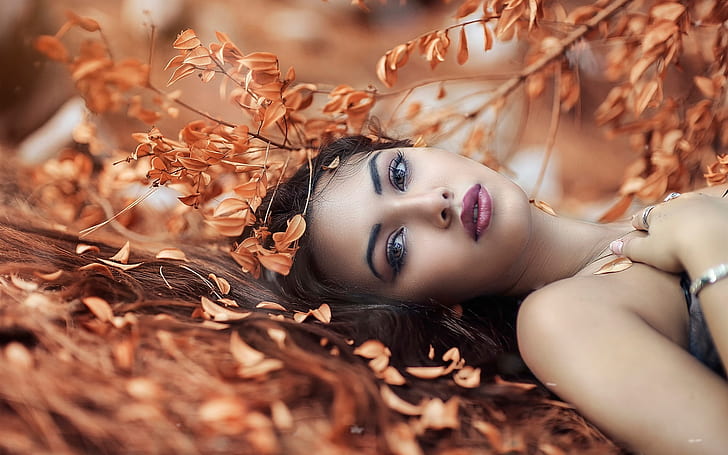 Girl lying on the ground, autumn, leaves, Girl, Lying, Ground, Autumn, Leaves, HD wallpaper