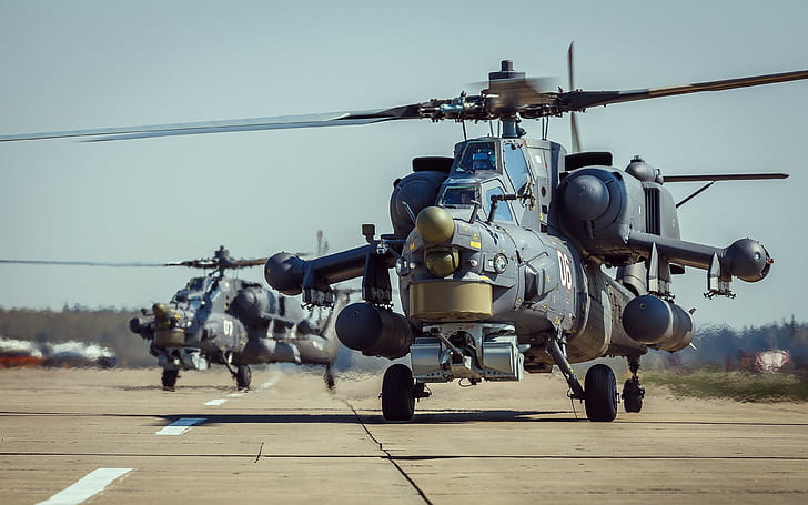 mi-28、ヘリコプターの背景、空港、インパクト、ダウンロード3840x2400 Mi-28、 HDデスクトップの壁紙
