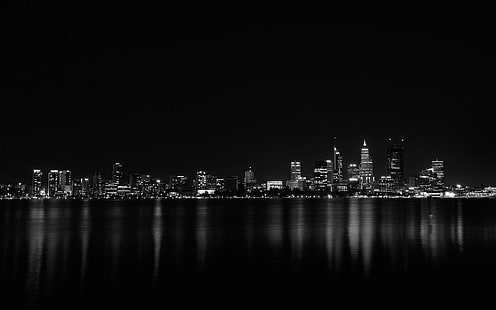 ville, nuit, sombre, ligne d'horizon, architecture, rivière, Fond d'écran HD HD wallpaper