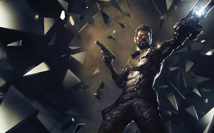 Mann hält Pistole Tapete, Deus Ex, die Menschheit geteilt, Adam Jensen, HD-Hintergrundbild