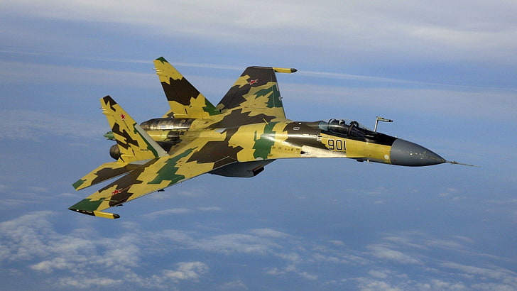 aircraft, aviation, clouds, fighter, flanker, jets, skyscapes, su 27, HD wallpaper