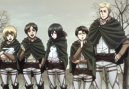 Anime, Angriff auf Titan, Armin Arlert, Eren Yeager, Erwin Smith, Levi Ackerman, Mikasa Ackerman, HD-Hintergrundbild HD wallpaper