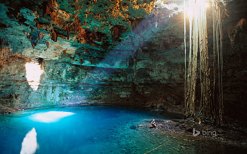 woda, światło, Meksyk, jaskinia, awaria, Valladolid, Cenote Samula, Półwysep Jukatan, Tapety HD HD wallpaper