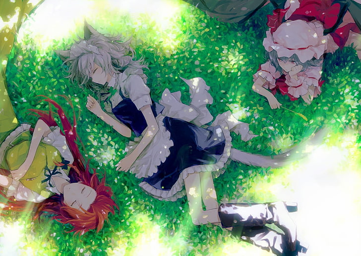 sleeping, anime girls, apron, Touhou, Remilia Scarlet, Hong Meiling, HD wallpaper