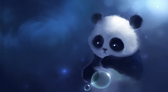 Sad Panda Painting, white and black Panda holding bubble digital wallpaper, Artistic, Fantasy, Beautiful, Bubbles, Artwork, Bear, Panda, Animal, Painting, Cute, HD wallpaper HD wallpaper