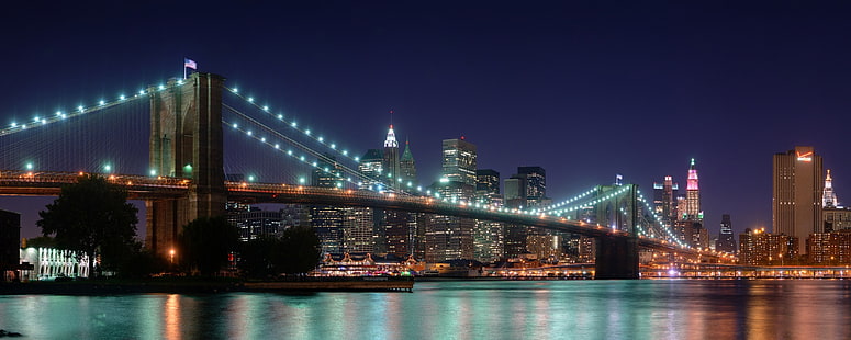Бруклинский мост Panorama Dual Monitor, Бруклинский мост, двойной, монитор, мост, Бруклин, Панорама, HD обои HD wallpaper
