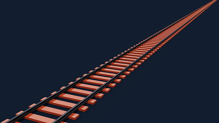 tren marrón, ferrocarril, tren, resumen, naranja, render, CGI, Blender, moderno, simple, minimalismo, 3D, arte digital, fondo simple, pistas, Fondo de pantalla HD