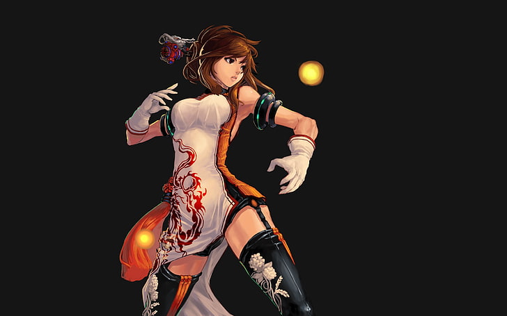 женщина в черно-белом костюме, обои с аниме, перчатки, Dungeon and Fighter, Blade and Soul, HD обои