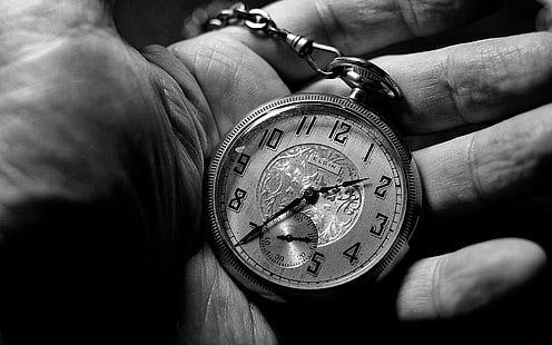 srebrny zegarek kieszonkowy, zegarek, wskazówki, Tapety HD HD wallpaper