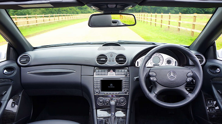 automobile, car, car interior, dashboard, luxury, mercedes benz, speedometer, steering wheel, vehicle, windshield, HD wallpaper