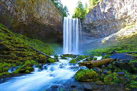 заснемане на времето на водопади, падаща вода, закъснение, река Худ, Орегон, САЩ, водопад, продължителна експозиция, вода, canon eos 5d mark ii, природа, река, поток, гора, живопис, скала - обект, пейзаж, на открито, падане, красота В природата, свежест, течаща вода, зелен цвят, HD тапет HD wallpaper