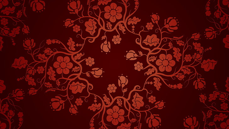arte de fantasía, patrón, floral, rojo, Fondo de pantalla HD