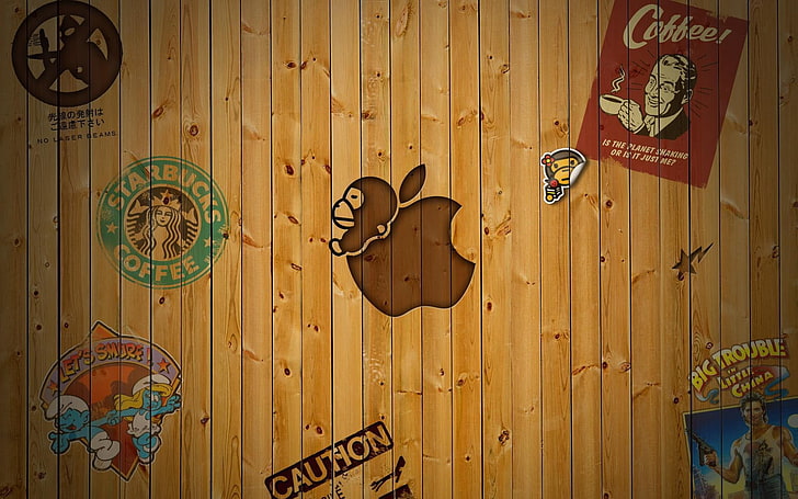 madera, Apple Inc., starbucks, logo, grandes problemas en la pequeña china, Fondo de pantalla HD