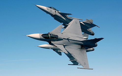 three gray airplanes, jets, JAS-39 Gripen, military aircraft, military, aircraft, vehicle, HD wallpaper HD wallpaper