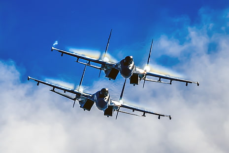 ジェット戦闘機、スホーイSu-35、空軍、航空機、ジェット戦闘機、軍事、軍用機、 HDデスクトップの壁紙 HD wallpaper
