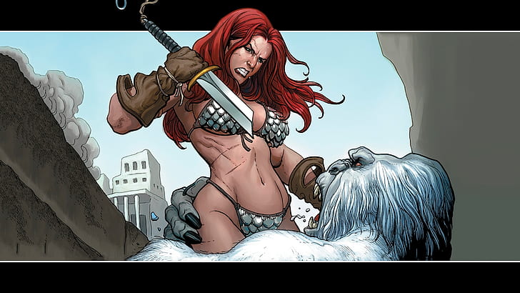 Red Sonja Redhead Sword HD, dessin animé / bande dessinée, rouge, épée, rousse, sonja, Fond d'écran HD