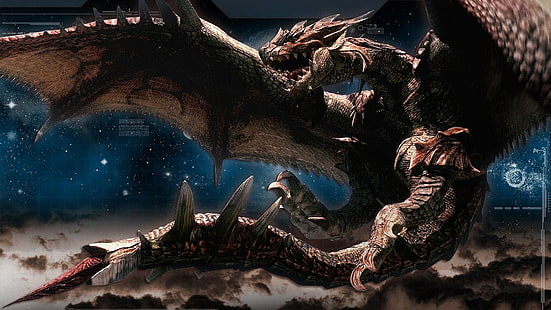 цифровые обои коричневый дракон, видеоигры, Monster Hunter, Monster Hunter 3, Rathalos (Monster Hunter), HD обои HD wallpaper