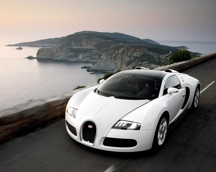 white Bugatti Veyron coupe, bugatti, white, auto, speed, HD wallpaper