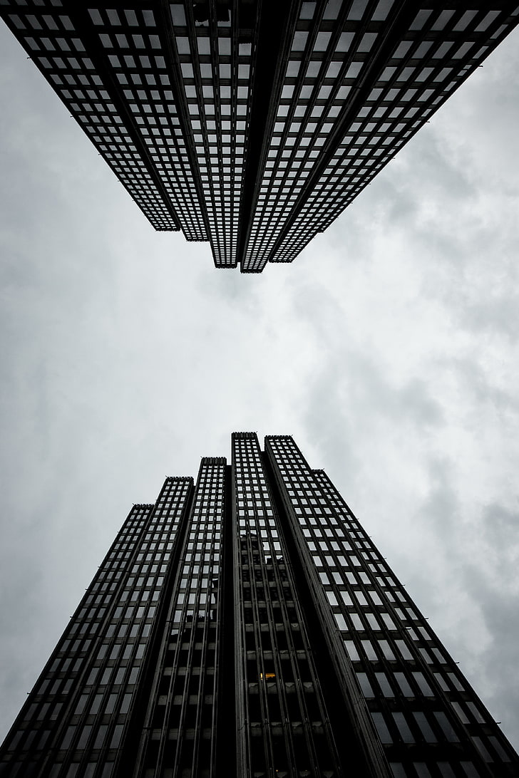Four black high-rise buildings, skyscrapers, view from below, architecture, HD  wallpaper | Wallpaperbetter