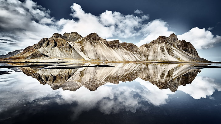 brown and white horse painting, Iceland, reflection, mountains, nature, water, HD wallpaper
