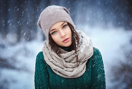 zima, zimno, kobiety, Angelina Petrova, modelka, śnieg, Tapety HD HD wallpaper