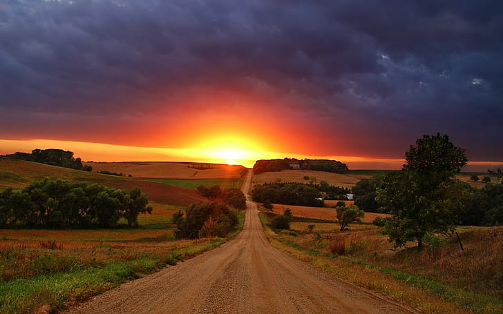 Sonnenuntergang-Straßen-Schotterweg bewölkt HD, Natur, Wolken, Sonnenuntergang, Straße, Schmutz, HD-Hintergrundbild
