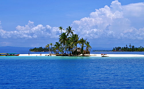Wyspy San Blas, zielone palmy kokosowe, podróże, wyspy, palmy, panama, Tapety HD HD wallpaper
