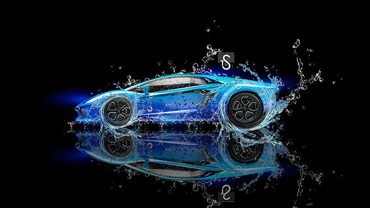 Lamborghini Aventador blue supercar, water splash, creative design, blue sports car poster, Lamborghini, Blue, Supercar, Water, Splash, Creative, Design, Fond d'écran HD