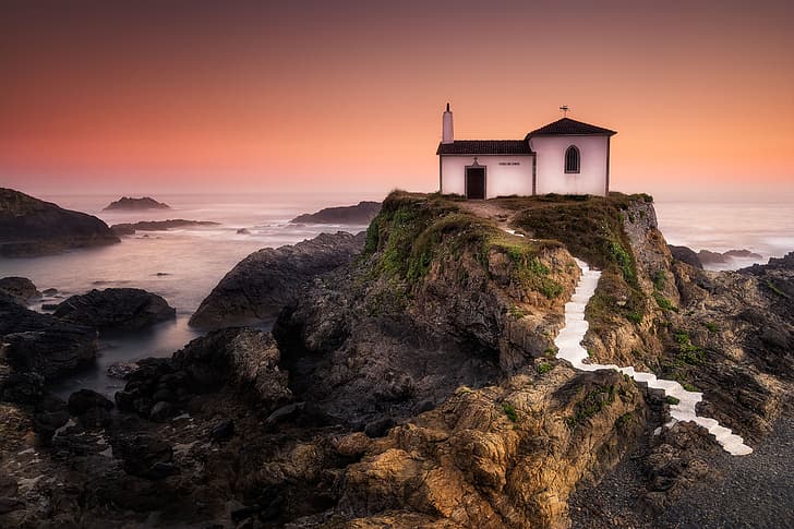 laut, pantai, Spanyol, Galicia, Sta Eulalia, Wallpaper HD
