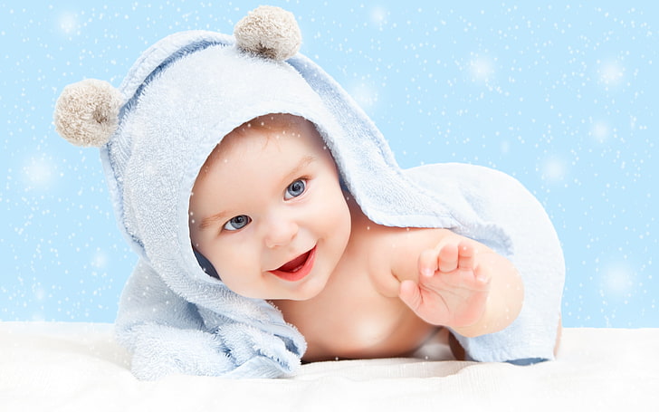 파란 눈의 아기, 아기의 분홍색과 파란 수건, 아기, 귀여운, 파랑, HD 배경 화면