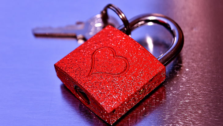 rouge, coeur d'amour, porte-clés, accessoire de mode, coeur, amour, cadenas, clé, Fond d'écran HD