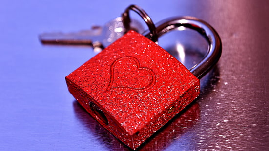 rouge, coeur d'amour, porte-clés, accessoire de mode, coeur, amour, cadenas, clé, Fond d'écran HD HD wallpaper