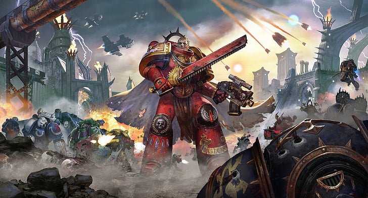 Warhammer, Warhammer 40K, armadura, batalla, marine espacial, guerrero, arma, Fondo de pantalla HD