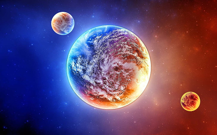 Planeta colorido, ilustração da terra, 3D, espaço, HD papel de parede