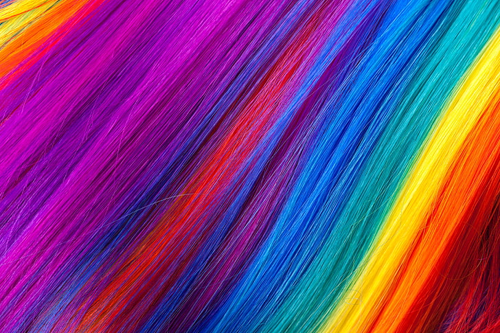 multicolored wig, hair, rainbow, colors, colorful, texture, HD wallpaper