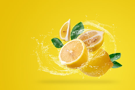  water, squirt, yellow, background, lemon, citrus, HD wallpaper HD wallpaper