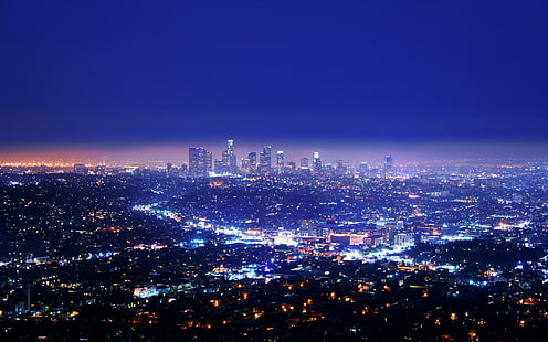 Los Angeles LA binalar gökdelenler ışıklar gece HD, gece, gece, binalar, cityscape, gökdelenler, ışıklar, la, loses sırasında yüksek binaların ve şehir ışık fotoğrafı, HD masaüstü duvar kağıdı HD wallpaper