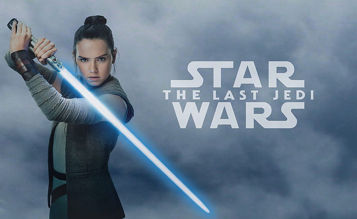 Star Wars: The Last Jedi, Daisy Ridley, Rey (dari Star Wars), lightsaber, Wallpaper HD