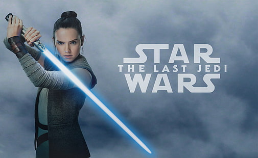 Star Wars: The Last Jedi, Daisy Ridley, Rey (dari Star Wars), lightsaber, Wallpaper HD HD wallpaper