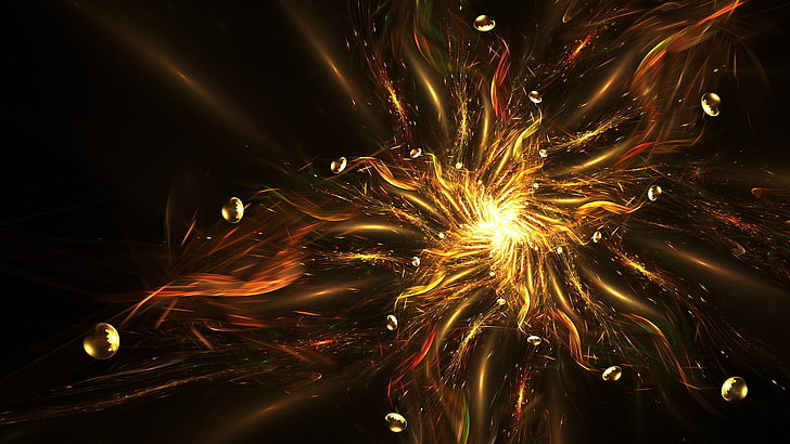 yellow and brown sun illustration, digital art, abstract, CGI, fractal, sphere, gold, stars, HD wallpaper