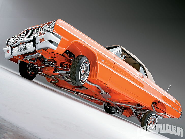 Chevrolet Impala Low Rider HD, orange vintage coupe, cars, chevrolet, rider, impala, low, HD wallpaper