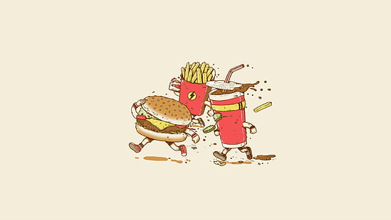 еда, минимализм, гамбургеры, картофель фри, HD обои HD wallpaper