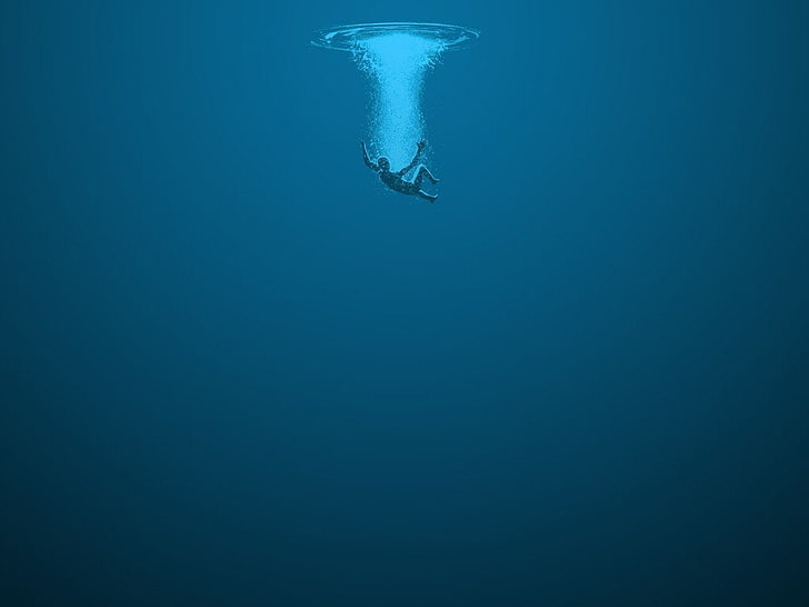 blue, Drowning, Falling, Lost, person, water, HD wallpaper