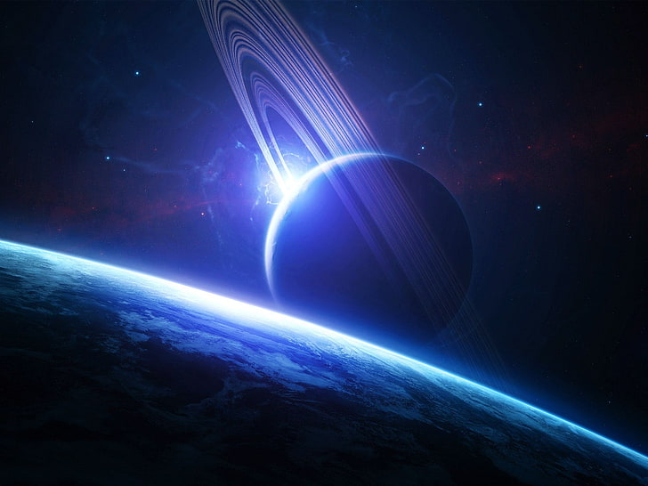 black planet, spacescapes, space, space art, planet, planetary rings, HD wallpaper